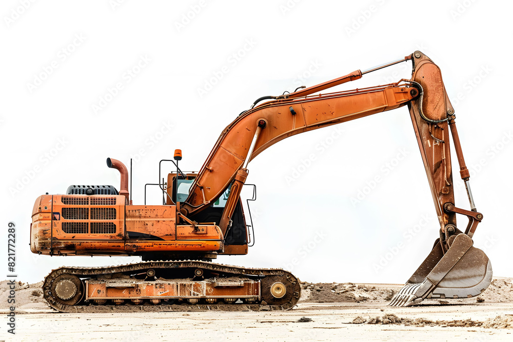 Heavy duty excavator operations on an isolated white background. construction equipment for industrial projects Heavy duty excavator operations on an isolated white background. construction equipment for industrial projects
