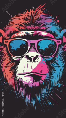 Monkey with sunglasses. Vector illustration for t-shirt design