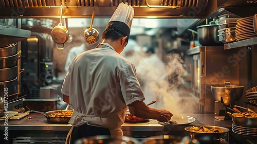 cooking in a busy restaurant kitchen,