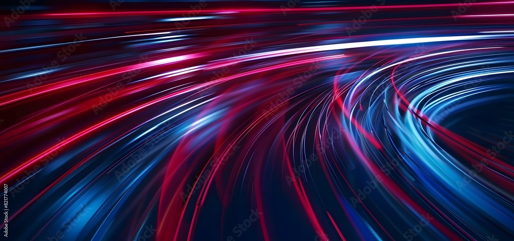 Abstract background with curved lines in the style of blue and red colors, speed effect of light streaks on dark backdrop Abstract background with curved lines in the style of blue and red colors, speed effect of light streaks on dark backdrop