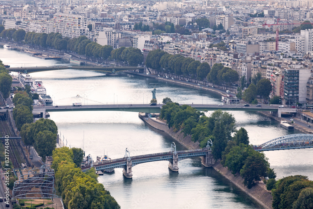 Aerial view of the Seine River in Paris