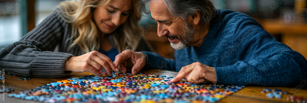 Two People Are Working on a Jigsaw Puzzle Tog,
Closeup of small hands meticulously assembling LEGO pieces
