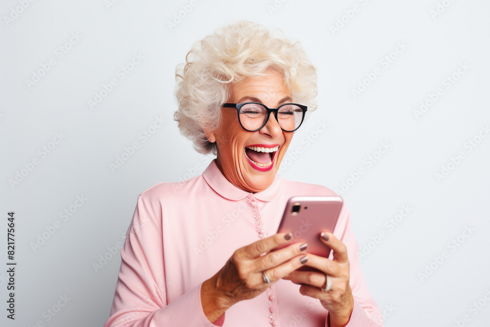 happy senior woman using smartphone happy senior woman using smartphone
