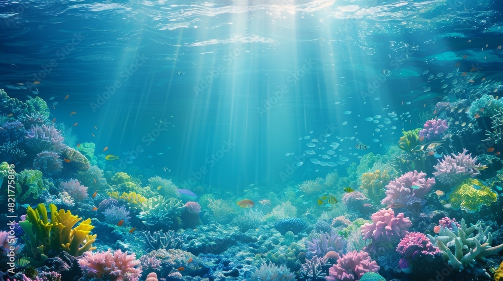 Fototapeta premium Underwater scene of coral reef in the ocean. Based on the concept of generative artificial intelligence