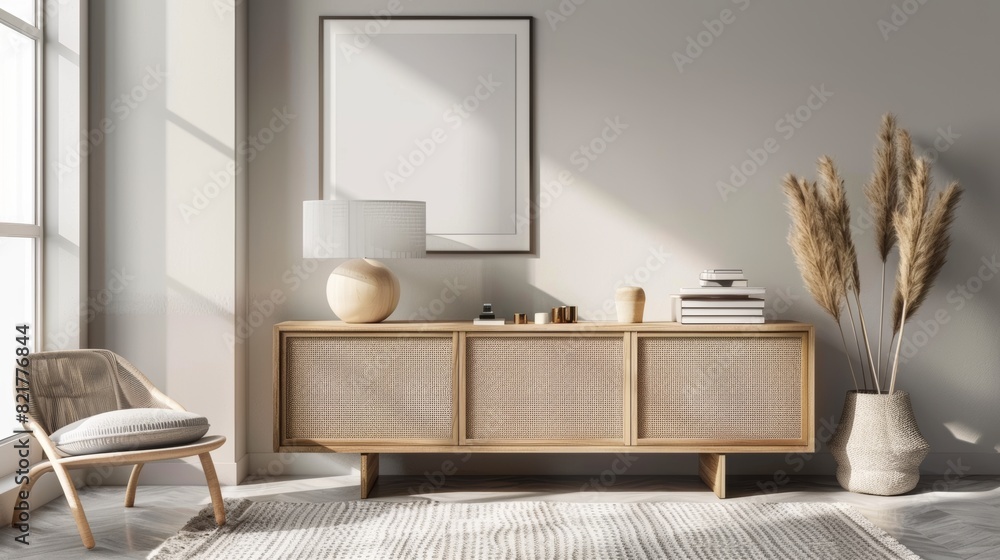 The interior of a comfortable living room with books, a sideboard, and a lot of decoration. The interior of a comfortable living room with books, a sideboard, and a lot of decoration.
