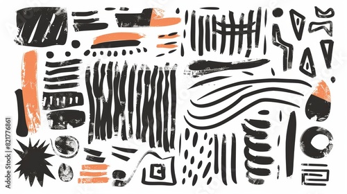 Grunge charcoal scribble stripes, arrows, handdrawn doodles, chalk crayon or marker scratchy freehand sketches. Modern illustration of lines, waves, squiggles by marker.