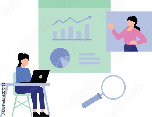 The girl is working on a chart graph.