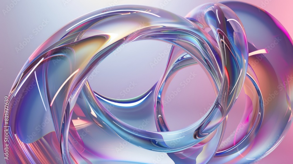The abstract shape of an iridescent sphere, wavy glass, rendered in 3D The abstract shape of an iridescent sphere, wavy glass, rendered in 3D