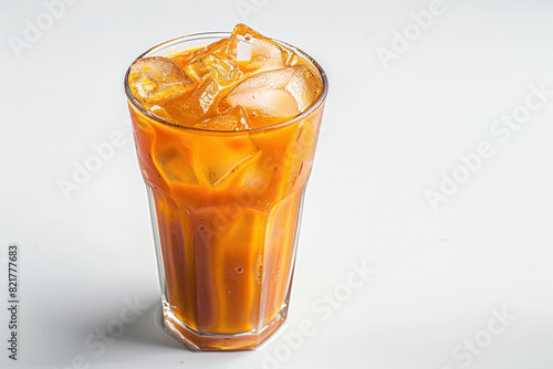 Iced Thai Tea in glass style on white background