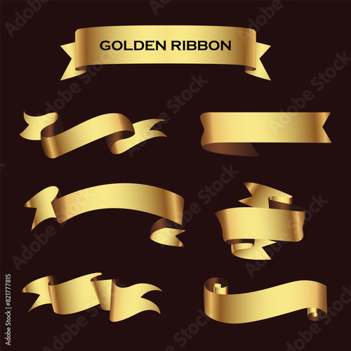 Set of Gold ribbon banners. Ribbon elements. Modern Luxury ribbons collection. isolated on dark background. Vector illustration eps 10	