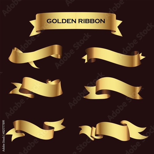 Set of Gold ribbon banners. Ribbon elements. Modern Luxury ribbons collection. isolated on dark background. Vector illustration eps 10	