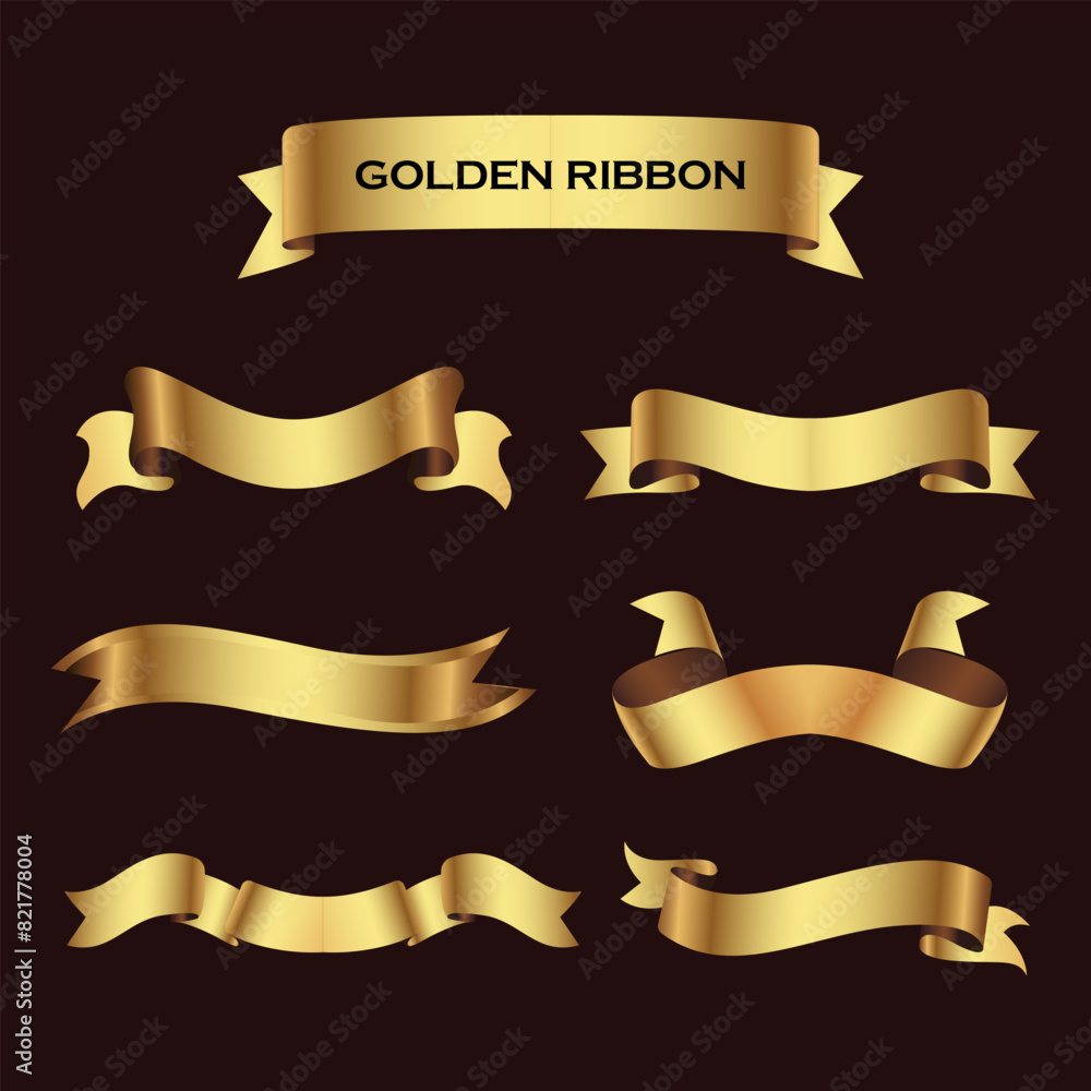 Set of Gold ribbon banners. Ribbon elements. Modern Luxury ribbons collection. isolated on dark background. Vector illustration eps 10 Set of Gold ribbon banners. Ribbon elements. Modern Luxury ribbons collection. isolated on dark background. Vector illustration eps 10