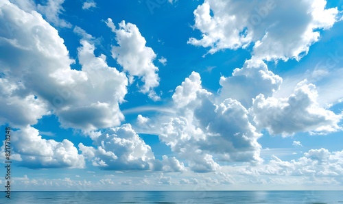 Fototapeta Naklejka Na Ścianę i Meble -  Blue cloudy sky above a sea view, Generative AI
