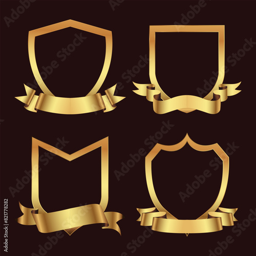 Round gold label with ribbons. Badges template. certificate element in flat style. vector