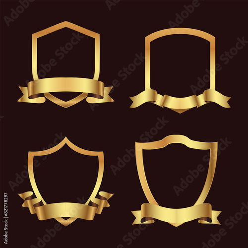 Round gold label with ribbons. Badges template. certificate element in flat style. vector