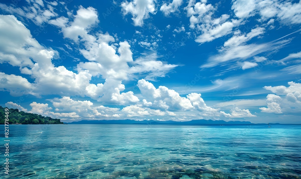 Obraz premium Blue cloudy sky above a sea view, Generative AI