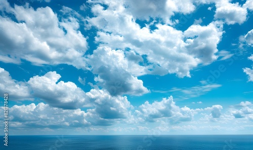 Fototapeta Naklejka Na Ścianę i Meble -  Blue cloudy sky above a sea view, Generative AI