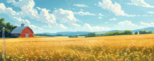 Farm wheat field landscape. vector simple illustration