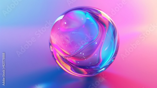 An abstract iridescent shape, a colorful bubble, rendered in 3D © Антон Сальников