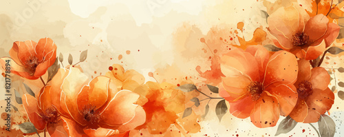 Textured abstract watercolor flowers with a golden sheen. Vector
