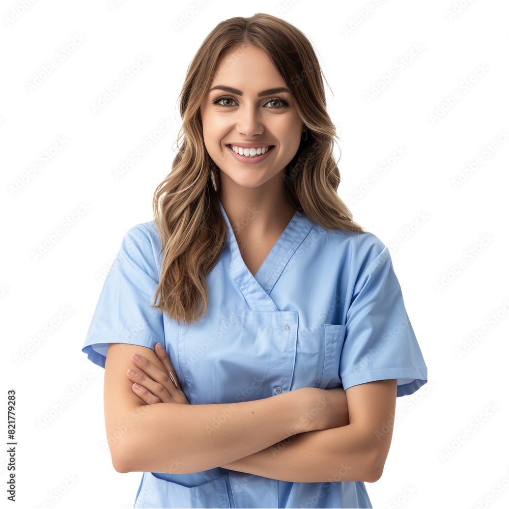 Smiling Woman In Medical Scrubs With Crossed Arms Smiling Woman In Medical Scrubs With Crossed Arms