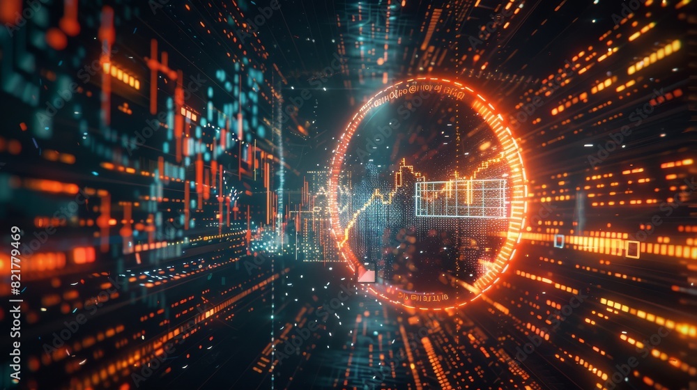 Obraz premium Background of abstract digital chart, red stock business graph, bankruptcy, loss, and recession in finance, crash and crisis in economy