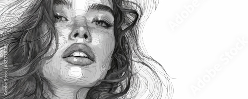 Portrait of a woman in a modern style. Lines. Pencil sketch. vector simple illustration