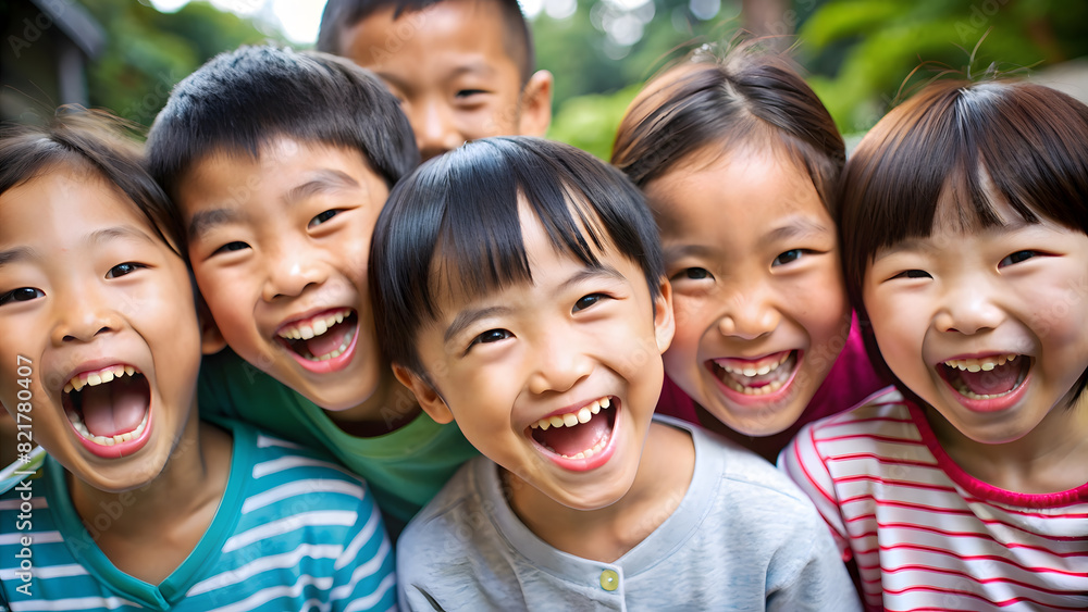 Joyful Faces: Close-up of Smiling Asian Children. Perfect for: Children's Day, Family Day, International Day of Happiness, Education, childhood, happiness, diversity, family, innocence, laughter. Joyful Faces: Close-up of Smiling Asian Children. Perfect for: Children's Day, Family Day, International Day of Happiness, Education, childhood, happiness, diversity, family, innocence, laughter.