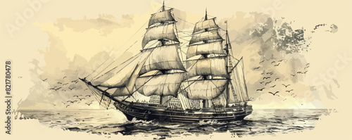 Sailing ship sketch.. vector simple illustration