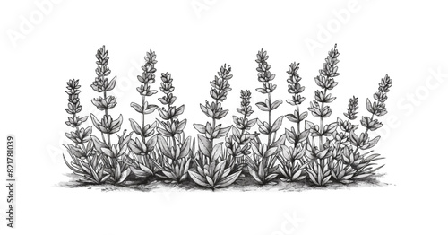 Lavender plant sketch hand drawn line art engraving Vector illustration