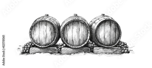 Wooden barrels hand drawn sketch Winemaking Vector illustration