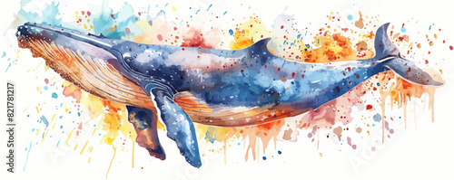 Beautiful whale hand drawn watercolor illustration sea animals