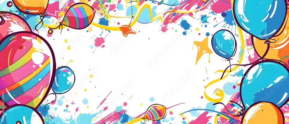 Vibrant Doodle Border for Celebratory New Year s Day Backdrop with Whimsical Balloons Confetti and Calligraphic Elements Vibrant Doodle Border for Celebratory New Year s Day Backdrop with Whimsical Balloons Confetti and Calligraphic Elements