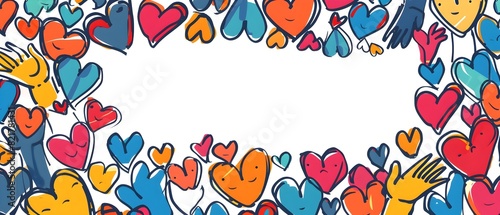 Vibrant Doodle Border Design with Interconnected Hearts and Clasped Hands for Friendship Day Mockup Background