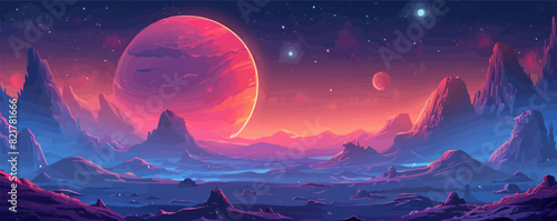 Fantastic game background with alien planet Colorful cartoon vector