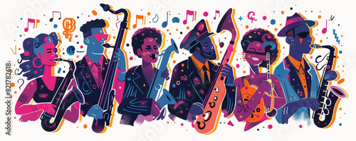 jazz music party musicians band doodles vector sketh photo