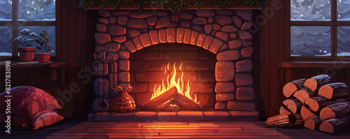Vintage old fireplace. vector simple illustration