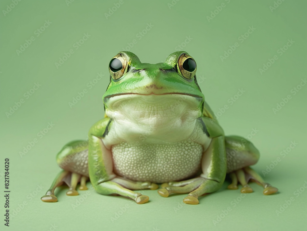 Green frog over a green background. Green frog over a green background.