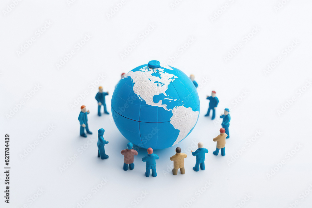 blue globe with cartoon kids on white background