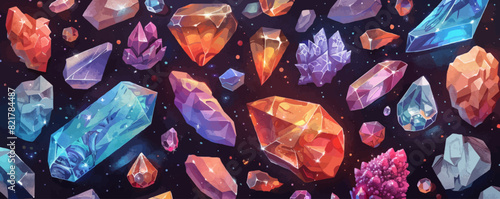 Treasures and riches, crystals, diamonds. vector simple illustration