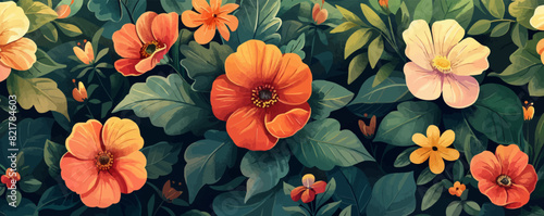 Stylish floral seamless rapport summer flowers with foliage. vector simple illustration