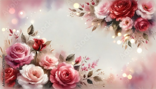 Wallpaper Mural Elegant floral arrangement with pink and red roses, light bokeh, and watercolor effects background Torontodigital.ca