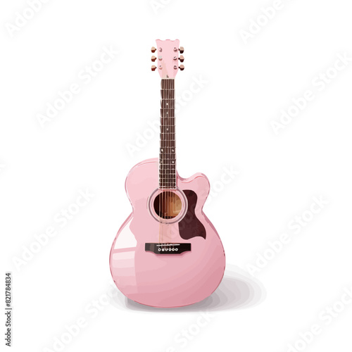 Pink acoustic guitar isolated vector illustration