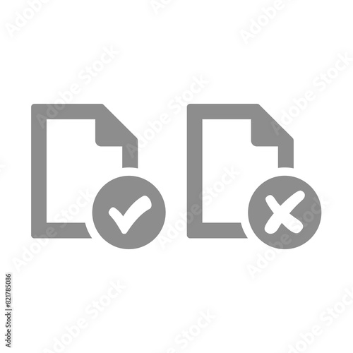 Document approved and rejected vector icon set. Form accepted and declined with checkmark and cross icons.