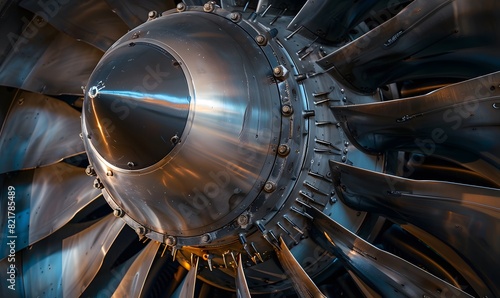 fan blade and spinner cone in an aircraft s turbofan engine , Generative AI