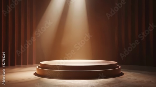 The modern mockup of a round pedestal to display awards or winners  a stage in the showroom with projector lights  and a circular stand for exhibitions is realistic and realistic in nature.