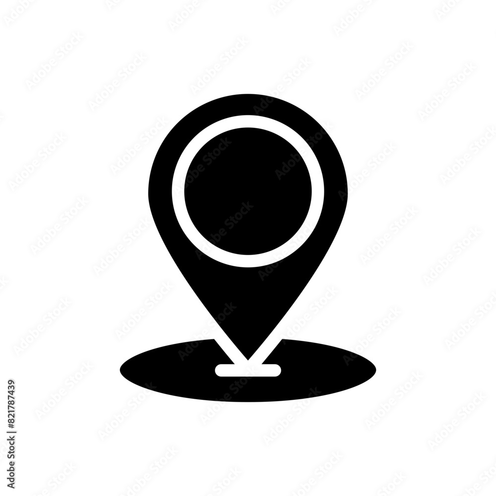Location icon vector. Pin icon logo design. Pointer symbol in square isolated on black background Location icon vector. Pin icon logo design. Pointer symbol in square isolated on black background