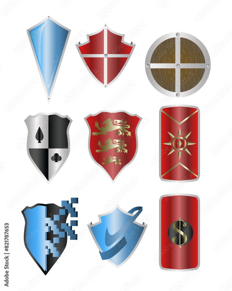 Shield icon set gradation for logo or icon set nine Shield icon set gradation for logo or icon set nine