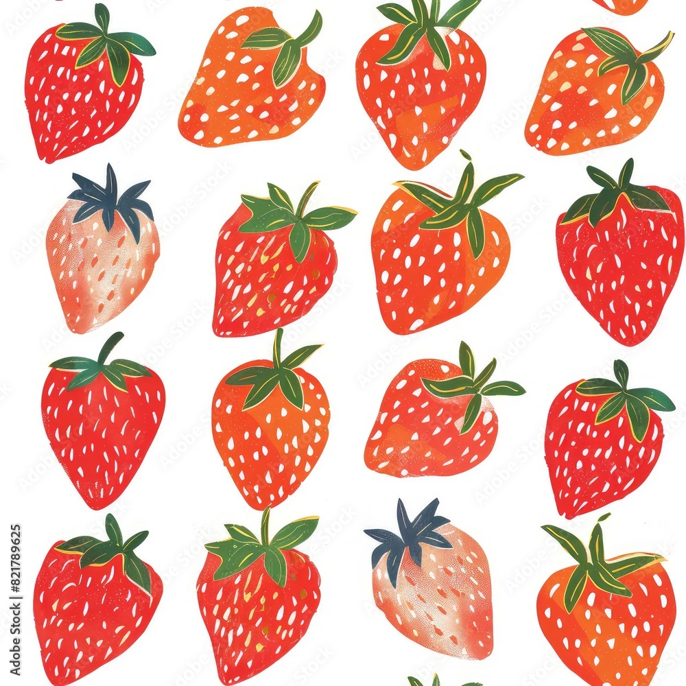A pattern of red strawberries on a white background. A pattern of red strawberries on a white background.