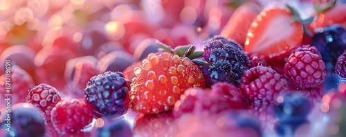 AIgenerated summer fruits with holographic effects, futuristic design, cool tones, 3D rendering, advanced technology photo